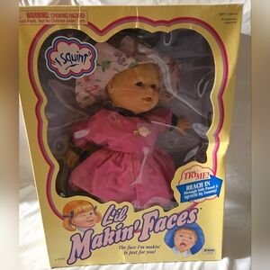 Vintage NEW IN BOX Lil Makin Faces Doll SQUINT IRWIN Blonde PINK Dress Hat ROSE